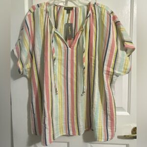 NWT…STYLE AND COMPANY WOMENS 
V-NECK STRIPED SHIRT